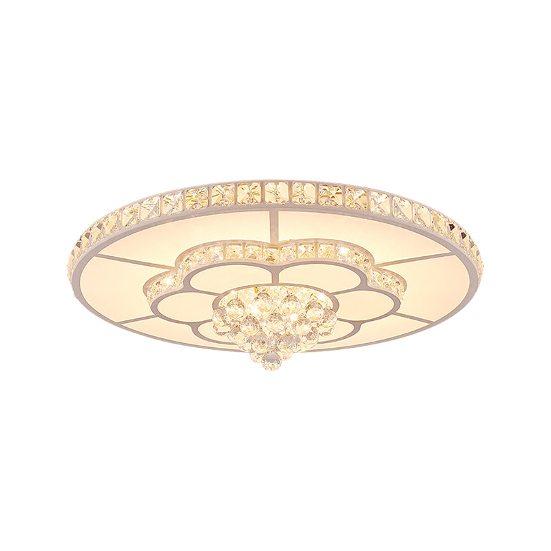 Flower LED Ceiling Lamp Contemporary Faceted Crystal Flush Mount Light Fixture in White, 19.5"/23.5" Wide Clearhalo 'Ceiling Lights' 'Close To Ceiling Lights' 'Close to ceiling' 'Flush mount' Lighting' 1427035