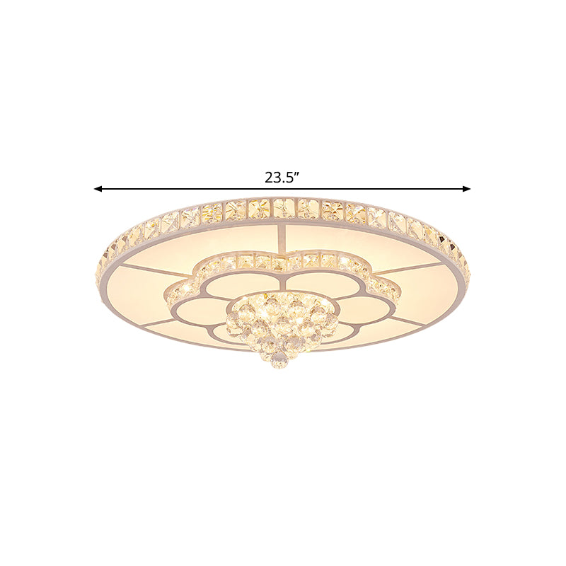 Flower LED Ceiling Lamp Contemporary Faceted Crystal Flush Mount Light Fixture in White, 19.5"/23.5" Wide Clearhalo 'Ceiling Lights' 'Close To Ceiling Lights' 'Close to ceiling' 'Flush mount' Lighting' 1427037