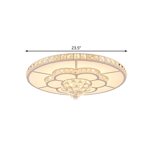 Flower LED Ceiling Lamp Contemporary Faceted Crystal Flush Mount Light Fixture in White, 19.5"/23.5" Wide Clearhalo 'Ceiling Lights' 'Close To Ceiling Lights' 'Close to ceiling' 'Flush mount' Lighting' 1427037