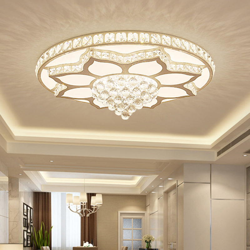 19.5"/23.5" Wide Lotus Flush Mount Modern Cut Crystal White LED Close to Ceiling Lighting Fixture, Warm/White Light White Clearhalo 'Ceiling Lights' 'Close To Ceiling Lights' 'Close to ceiling' 'Flush mount' Lighting' 1427038