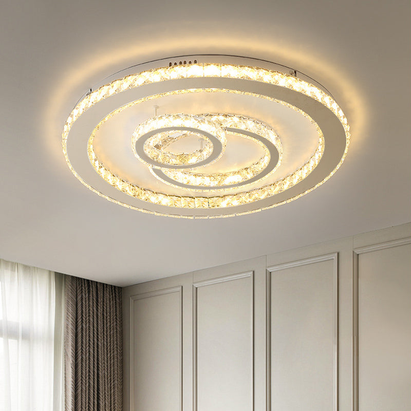 16.5"/20.5" Wide Round Ceiling Lighting Contemporary Clear Crystal LED Bedroom Flushmount in Chrome, Warm/White Light Chrome Clearhalo 'Ceiling Lights' 'Close To Ceiling Lights' 'Close to ceiling' 'Flush mount' Lighting' 1427048