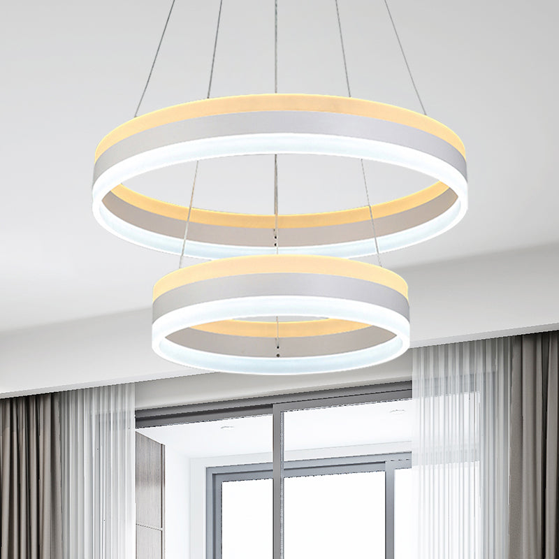 Silver Circular Ceiling Pendant Modern 1/2/3-Light Acrylic LED Chandelier Lighting Fixture 2 Silver Clearhalo 'Ceiling Lights' 'Chandeliers' 'Modern Chandeliers' 'Modern' Lighting' 142710