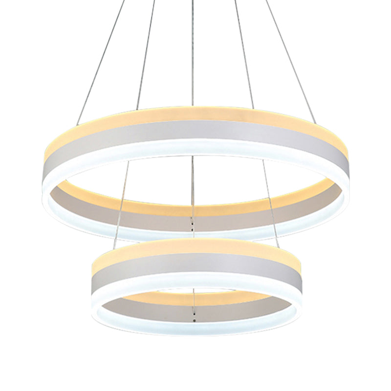 Silver Circular Ceiling Pendant Modern 1/2/3-Light Acrylic LED Chandelier Lighting Fixture Clearhalo 'Ceiling Lights' 'Chandeliers' 'Modern Chandeliers' 'Modern' Lighting' 142712