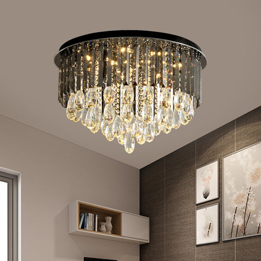 Crystal Drip Conical Flush Mount Light Modern 6/10 Heads Ceiling Lighting in Black, 19.5"/23.5" Wide Black Clearhalo 'Ceiling Lights' 'Close To Ceiling Lights' 'Close to ceiling' 'Flush mount' Lighting' 1427155