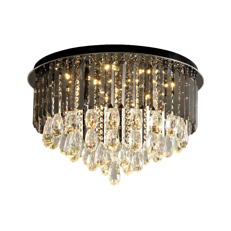 Crystal Drip Conical Flush Mount Light Modern 6/10 Heads Ceiling Lighting in Black, 19.5"/23.5" Wide Clearhalo 'Ceiling Lights' 'Close To Ceiling Lights' 'Close to ceiling' 'Flush mount' Lighting' 1427157