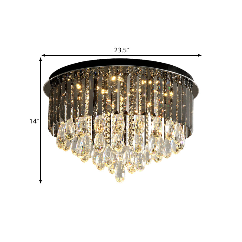 Crystal Drip Conical Flush Mount Light Modern 6/10 Heads Ceiling Lighting in Black, 19.5"/23.5" Wide Clearhalo 'Ceiling Lights' 'Close To Ceiling Lights' 'Close to ceiling' 'Flush mount' Lighting' 1427159