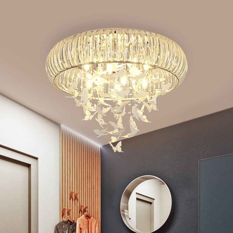 Crystal Prisms Ring Flush Mount Lamp Modern LED Ceiling Lighting in White with Butterfly Design, Remote Control Stepless Dimming/3 Color Light White Clearhalo 'Ceiling Lights' 'Close To Ceiling Lights' 'Close to ceiling' 'Flush mount' Lighting' 1427163