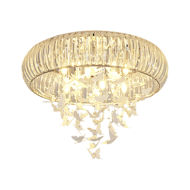 Crystal Prisms Ring Flush Mount Lamp Modern LED Ceiling Lighting in White with Butterfly Design, Remote Control Stepless Dimming/3 Color Light Clearhalo 'Ceiling Lights' 'Close To Ceiling Lights' 'Close to ceiling' 'Flush mount' Lighting' 1427165