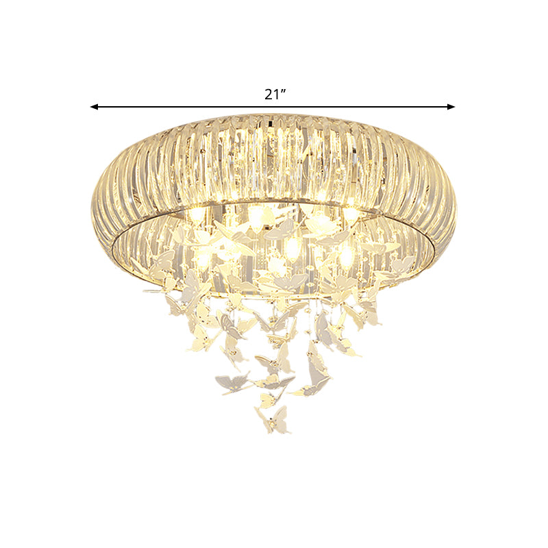 Crystal Prisms Ring Flush Mount Lamp Modern LED Ceiling Lighting in White with Butterfly Design, Remote Control Stepless Dimming/3 Color Light Clearhalo 'Ceiling Lights' 'Close To Ceiling Lights' 'Close to ceiling' 'Flush mount' Lighting' 1427166