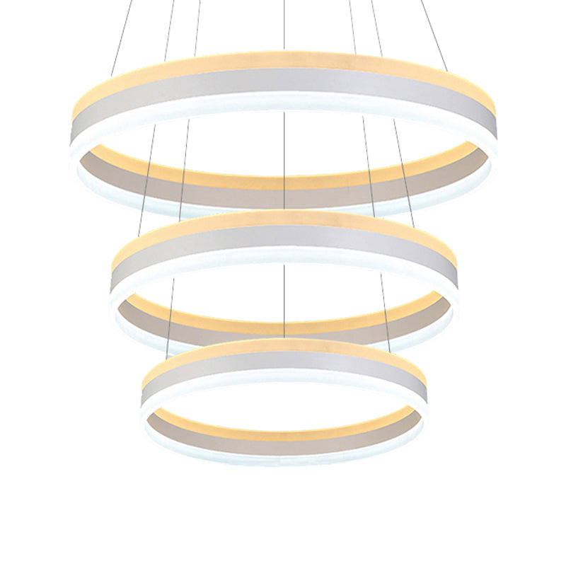 Silver Circular Ceiling Pendant Modern 1/2/3-Light Acrylic LED Chandelier Lighting Fixture Clearhalo 'Ceiling Lights' 'Chandeliers' 'Modern Chandeliers' 'Modern' Lighting' 142717