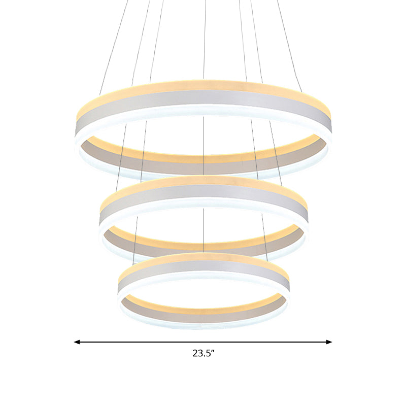 Silver Circular Ceiling Pendant Modern 1/2/3-Light Acrylic LED Chandelier Lighting Fixture Clearhalo 'Ceiling Lights' 'Chandeliers' 'Modern Chandeliers' 'Modern' Lighting' 142718