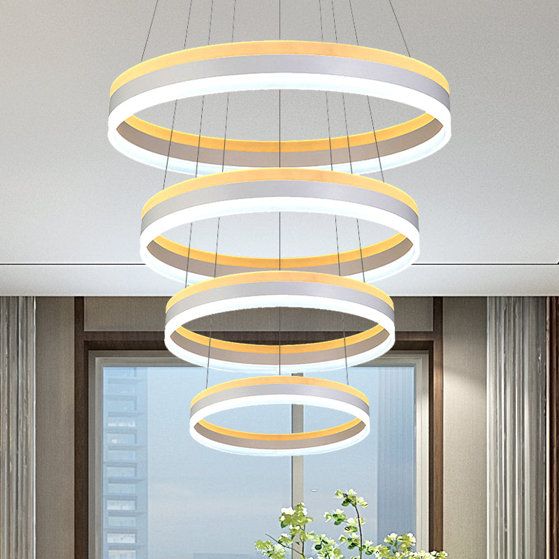 Silver Circular Ceiling Pendant Modern 1/2/3-Light Acrylic LED Chandelier Lighting Fixture 4 Silver Clearhalo 'Ceiling Lights' 'Chandeliers' 'Modern Chandeliers' 'Modern' Lighting' 142719