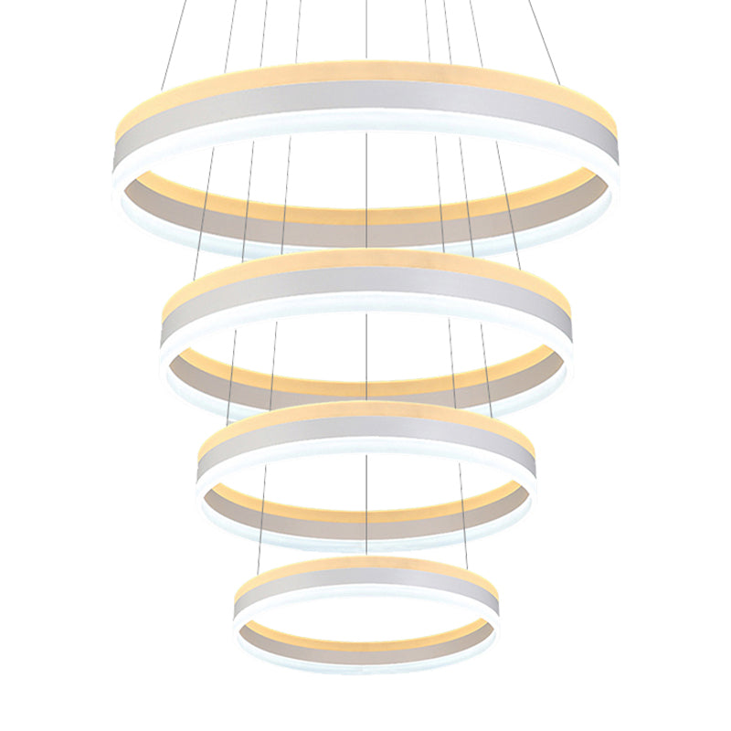 Silver Circular Ceiling Pendant Modern 1/2/3-Light Acrylic LED Chandelier Lighting Fixture Clearhalo 'Ceiling Lights' 'Chandeliers' 'Modern Chandeliers' 'Modern' Lighting' 142721