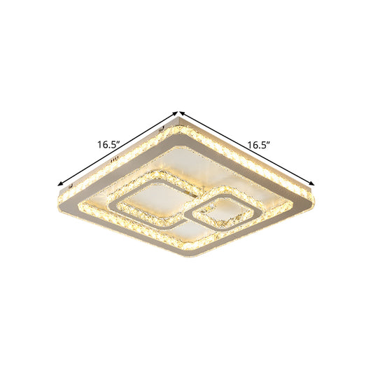 Chrome Square LED Flush Mount Lamp Modern Beveled Glass Close to Ceiling Lamp in Warm/White Light, 16.5"/20.5"/35.5" Wide Clearhalo 'Ceiling Lights' 'Close To Ceiling Lights' 'Close to ceiling' 'Flush mount' Lighting' 1427220