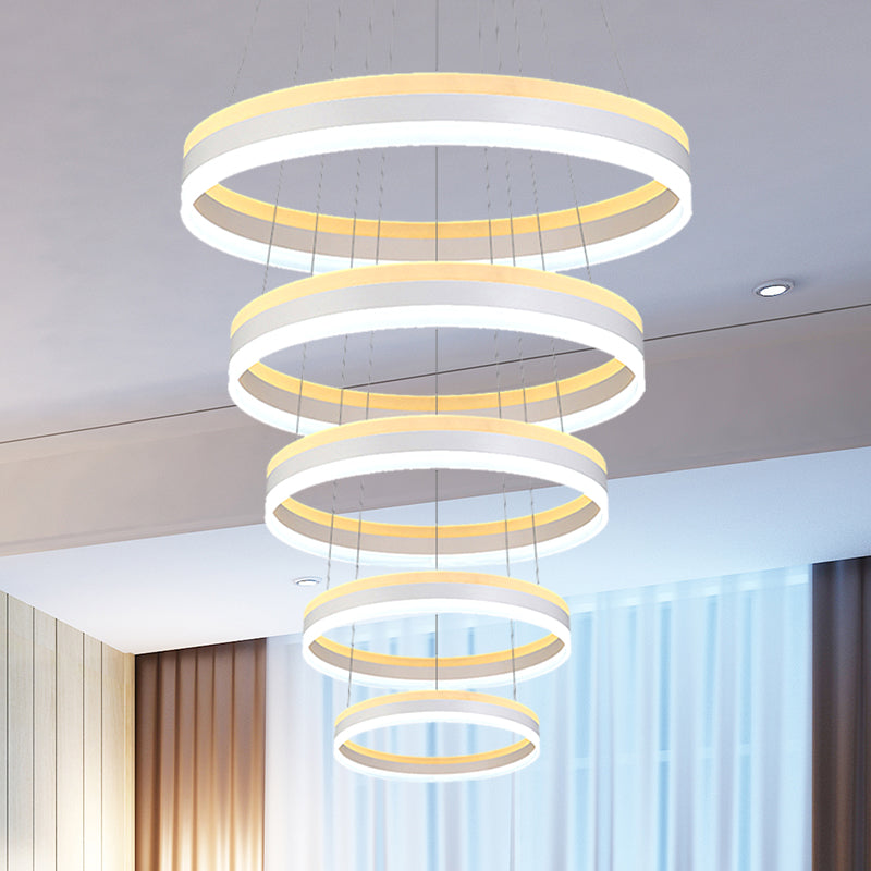 Silver Circular Ceiling Pendant Modern 1/2/3-Light Acrylic LED Chandelier Lighting Fixture 5 Silver Clearhalo 'Ceiling Lights' 'Chandeliers' 'Modern Chandeliers' 'Modern' Lighting' 142723