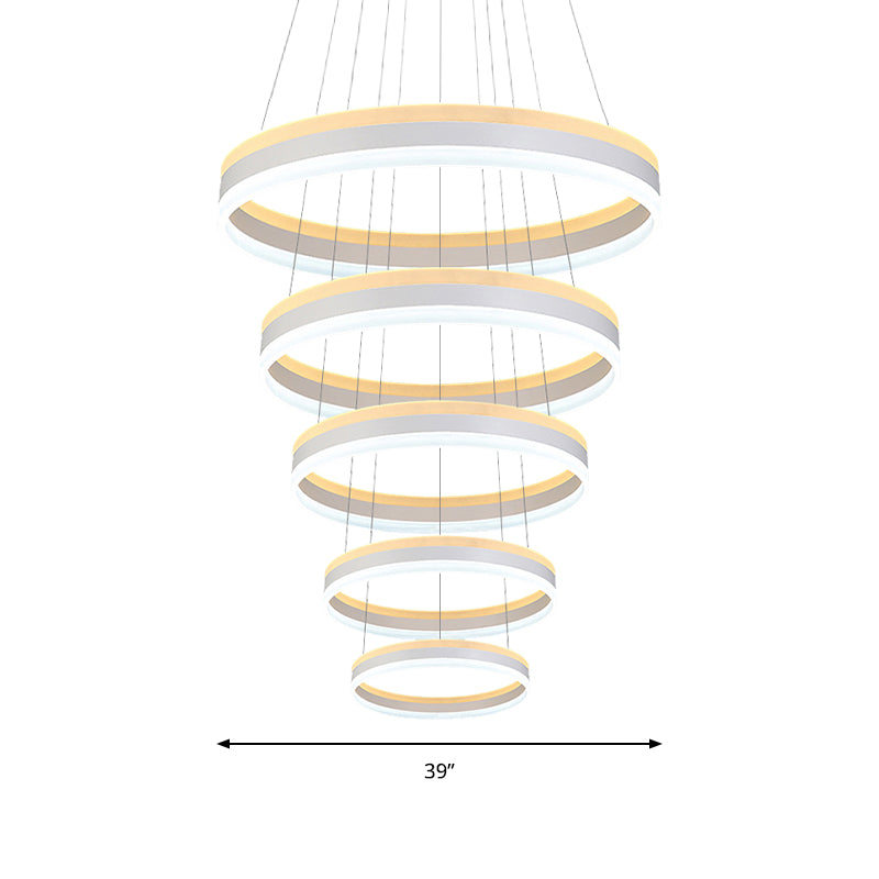 Silver Circular Ceiling Pendant Modern 1/2/3-Light Acrylic LED Chandelier Lighting Fixture Clearhalo 'Ceiling Lights' 'Chandeliers' 'Modern Chandeliers' 'Modern' Lighting' 142726