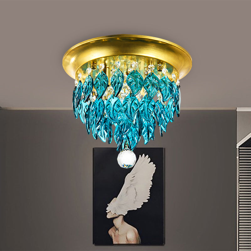 Leave Flush Mount Lamp Modern Style Clear/Clear and Blue/Lake Blue Crystal 4 Bulbs Sleeping Room Ceiling Light in Gold Clearhalo 'Ceiling Lights' 'Close To Ceiling Lights' 'Close to ceiling' 'Flush mount' Lighting' 1427269