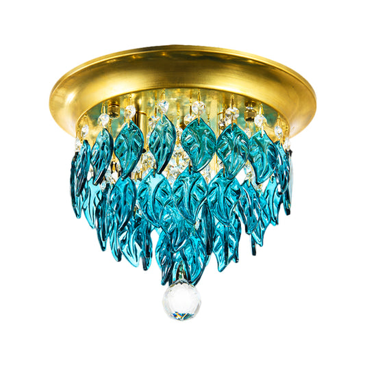 Leave Flush Mount Lamp Modern Style Clear/Clear and Blue/Lake Blue Crystal 4 Bulbs Sleeping Room Ceiling Light in Gold Clearhalo 'Ceiling Lights' 'Close To Ceiling Lights' 'Close to ceiling' 'Flush mount' Lighting' 1427270