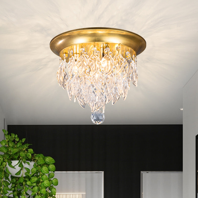 Leave Flush Mount Lamp Modern Style Clear/Clear and Blue/Lake Blue Crystal 4 Bulbs Sleeping Room Ceiling Light in Gold Clear Clearhalo 'Ceiling Lights' 'Close To Ceiling Lights' 'Close to ceiling' 'Flush mount' Lighting' 1427272