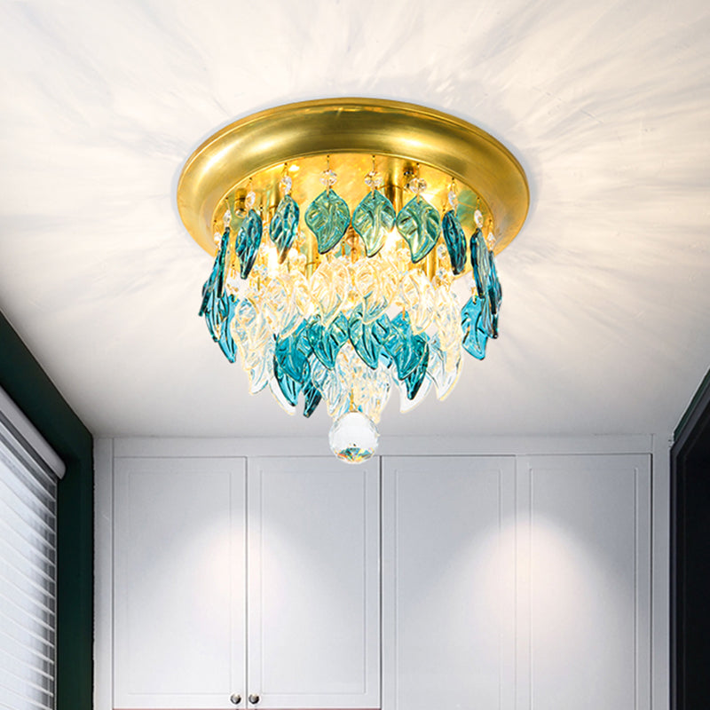 Leave Flush Mount Lamp Modern Style Clear/Clear and Blue/Lake Blue Crystal 4 Bulbs Sleeping Room Ceiling Light in Gold Blue-Clear Clearhalo 'Ceiling Lights' 'Close To Ceiling Lights' 'Close to ceiling' 'Flush mount' Lighting' 1427276