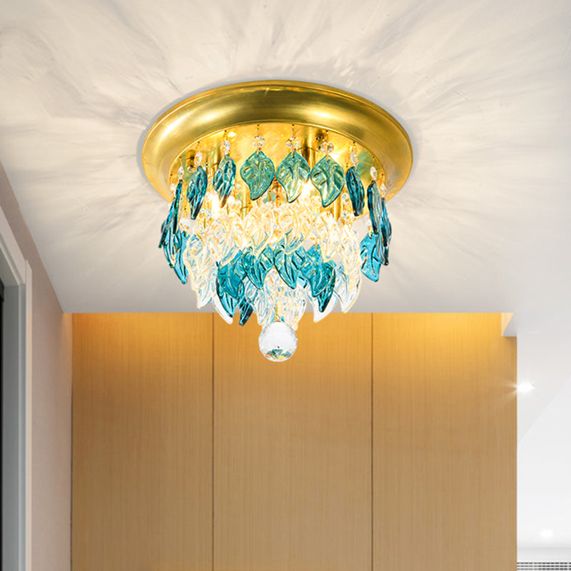 Leave Flush Mount Lamp Modern Style Clear/Clear and Blue/Lake Blue Crystal 4 Bulbs Sleeping Room Ceiling Light in Gold Clearhalo 'Ceiling Lights' 'Close To Ceiling Lights' 'Close to ceiling' 'Flush mount' Lighting' 1427277