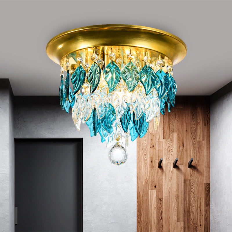 Leave Flush Mount Lamp Modern Style Clear/Clear and Blue/Lake Blue Crystal 4 Bulbs Sleeping Room Ceiling Light in Gold Clearhalo 'Ceiling Lights' 'Close To Ceiling Lights' 'Close to ceiling' 'Flush mount' Lighting' 1427278