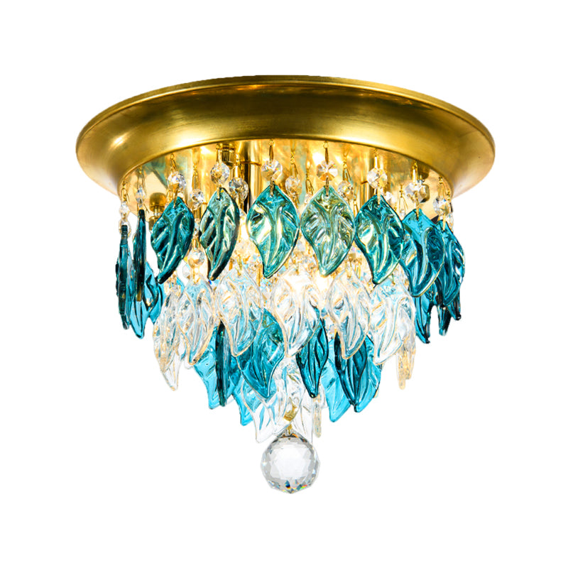 Leave Flush Mount Lamp Modern Style Clear/Clear and Blue/Lake Blue Crystal 4 Bulbs Sleeping Room Ceiling Light in Gold Clearhalo 'Ceiling Lights' 'Close To Ceiling Lights' 'Close to ceiling' 'Flush mount' Lighting' 1427279