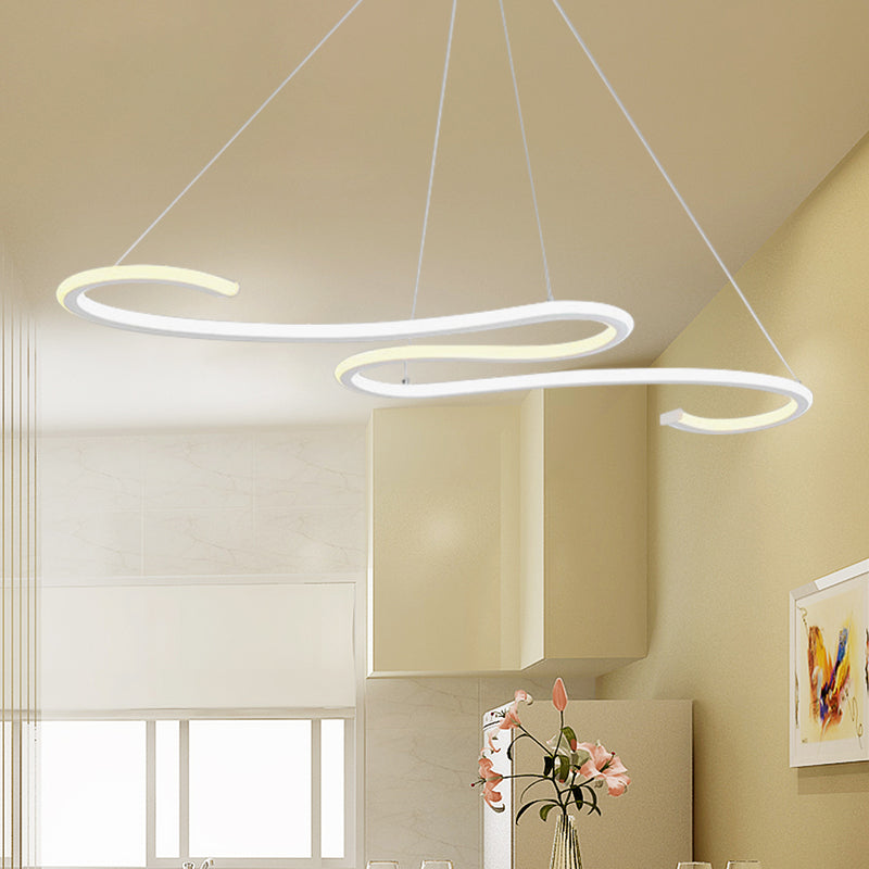 Simplicity LED Chandelier Light with Acrylic Shade White Twisting Ceiling Pendant for Dining Room White Clearhalo 'Ceiling Lights' 'Chandeliers' 'Modern Chandeliers' 'Modern' Lighting' 142732