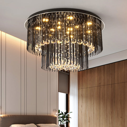 Modern Dual-Tiered Ceiling Flush Crystal Orbs LED Parlor Flush Mount Light Fixture in Black, 19.5"/23.5" Wide Clearhalo 'Ceiling Lights' 'Close To Ceiling Lights' 'Close to ceiling' 'Flush mount' Lighting' 1427338