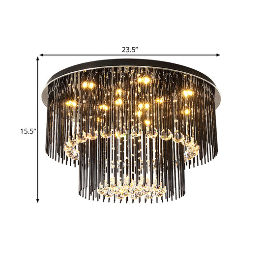 Modern Dual-Tiered Ceiling Flush Crystal Orbs LED Parlor Flush Mount Light Fixture in Black, 19.5"/23.5" Wide Clearhalo 'Ceiling Lights' 'Close To Ceiling Lights' 'Close to ceiling' 'Flush mount' Lighting' 1427341