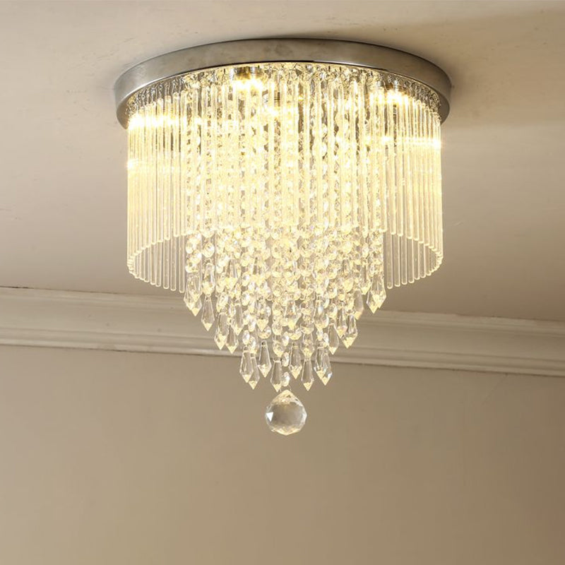 Contemporary LED Flushmount Lighting with Crystal Rod Shade Chrome Cylinder Close to Ceiling Lamp, 8"/19.5" Wide Clearhalo 'Ceiling Lights' 'Close To Ceiling Lights' 'Close to ceiling' 'Flush mount' Lighting' 1427369