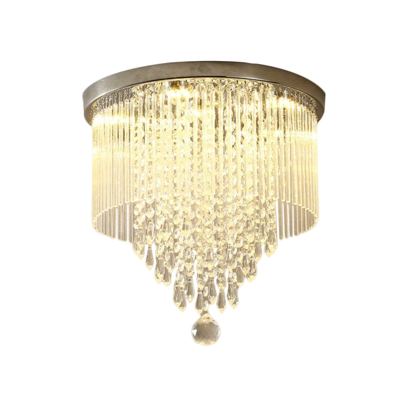 Contemporary LED Flushmount Lighting with Crystal Rod Shade Chrome Cylinder Close to Ceiling Lamp, 8"/19.5" Wide Clearhalo 'Ceiling Lights' 'Close To Ceiling Lights' 'Close to ceiling' 'Flush mount' Lighting' 1427370