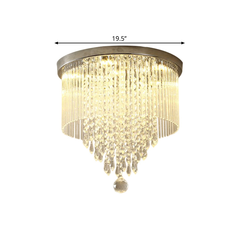 Contemporary LED Flushmount Lighting with Crystal Rod Shade Chrome Cylinder Close to Ceiling Lamp, 8"/19.5" Wide Clearhalo 'Ceiling Lights' 'Close To Ceiling Lights' 'Close to ceiling' 'Flush mount' Lighting' 1427371