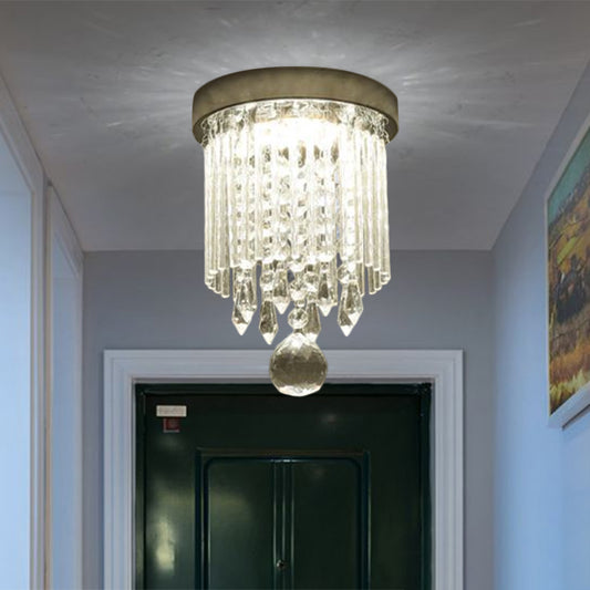 Contemporary LED Flushmount Lighting with Crystal Rod Shade Chrome Cylinder Close to Ceiling Lamp, 8"/19.5" Wide Clearhalo 'Ceiling Lights' 'Close To Ceiling Lights' 'Close to ceiling' 'Flush mount' Lighting' 1427373