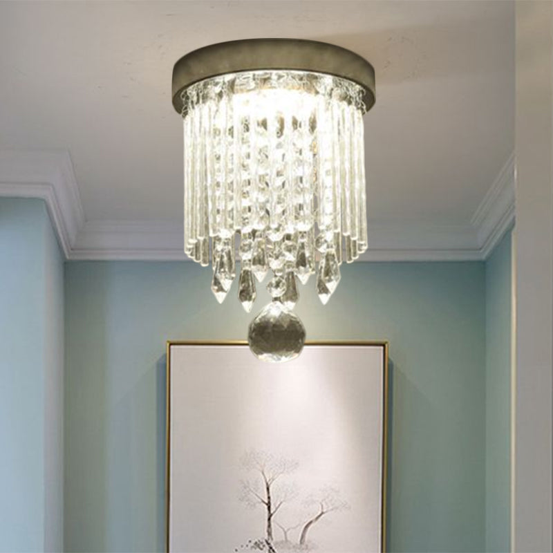 Contemporary LED Flushmount Lighting with Crystal Rod Shade Chrome Cylinder Close to Ceiling Lamp, 8"/19.5" Wide Clearhalo 'Ceiling Lights' 'Close To Ceiling Lights' 'Close to ceiling' 'Flush mount' Lighting' 1427374