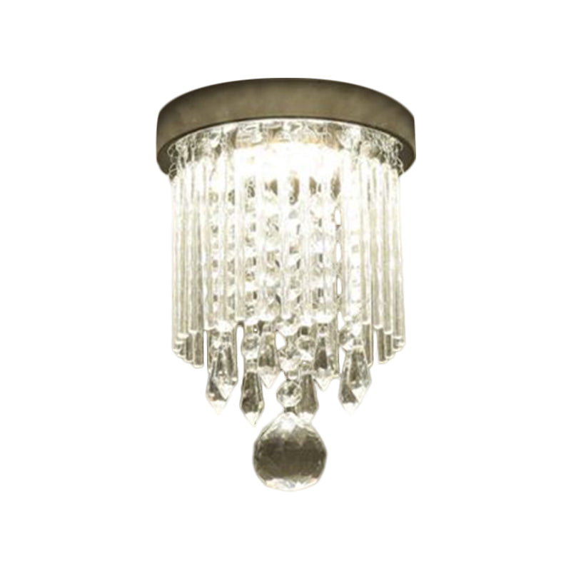 Contemporary LED Flushmount Lighting with Crystal Rod Shade Chrome Cylinder Close to Ceiling Lamp, 8"/19.5" Wide Clearhalo 'Ceiling Lights' 'Close To Ceiling Lights' 'Close to ceiling' 'Flush mount' Lighting' 1427375