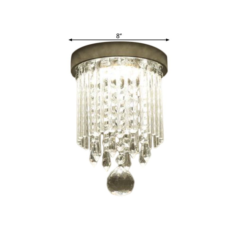 Contemporary LED Flushmount Lighting with Crystal Rod Shade Chrome Cylinder Close to Ceiling Lamp, 8"/19.5" Wide Clearhalo 'Ceiling Lights' 'Close To Ceiling Lights' 'Close to ceiling' 'Flush mount' Lighting' 1427376