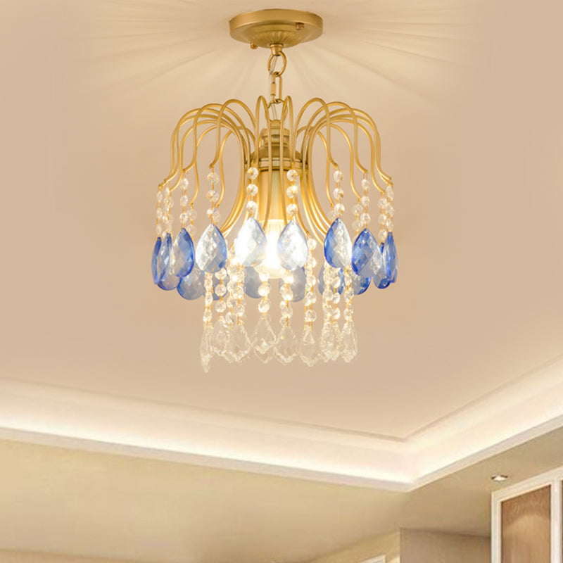 Double-Layered Balcony Semi Flush Faceted Crystal 1 Head Modern Ceiling Mount Light Fixture in Gold Gold Clearhalo 'Ceiling Lights' 'Close To Ceiling Lights' 'Close to ceiling' 'Semi-flushmount' Lighting' 1427380