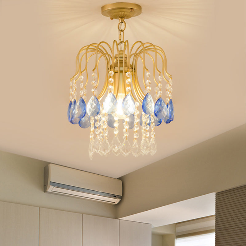 Double-Layered Balcony Semi Flush Faceted Crystal 1 Head Modern Ceiling Mount Light Fixture in Gold Clearhalo 'Ceiling Lights' 'Close To Ceiling Lights' 'Close to ceiling' 'Semi-flushmount' Lighting' 1427381