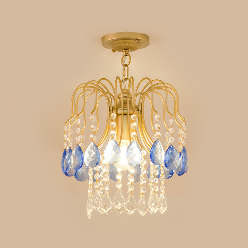 Double-Layered Balcony Semi Flush Faceted Crystal 1 Head Modern Ceiling Mount Light Fixture in Gold Clearhalo 'Ceiling Lights' 'Close To Ceiling Lights' 'Close to ceiling' 'Semi-flushmount' Lighting' 1427382