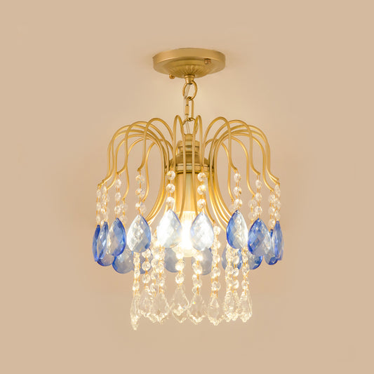 Double-Layered Balcony Semi Flush Faceted Crystal 1 Head Modern Ceiling Mount Light Fixture in Gold Clearhalo 'Ceiling Lights' 'Close To Ceiling Lights' 'Close to ceiling' 'Semi-flushmount' Lighting' 1427382