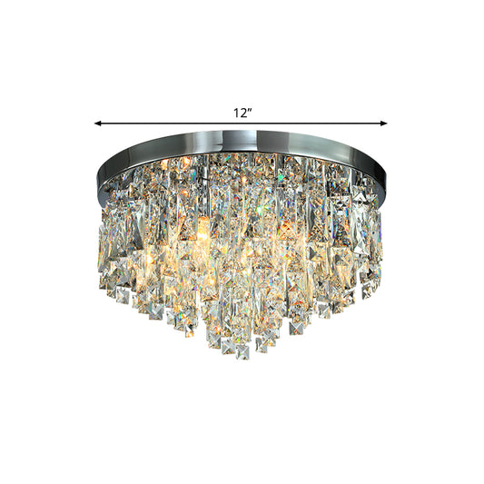 12"/18" Wide Modern Conical Ceiling Lamp Crystal Block 4/6-Bulb Flush Mount Lighting Fixture in Chrome Clearhalo 'Ceiling Lights' 'Close To Ceiling Lights' 'Close to ceiling' 'Flush mount' Lighting' 1427390