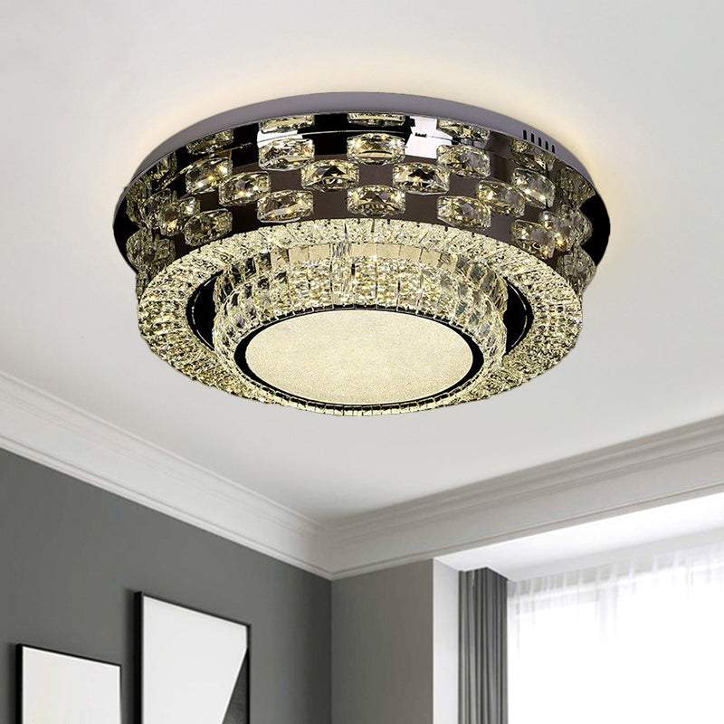 Chrome Round/Square Ceiling Lighting Contemporary Crystal Block LED Flush-Mount Light Fixture Chrome Round Clearhalo 'Ceiling Lights' 'Close To Ceiling Lights' 'Close to ceiling' 'Flush mount' Lighting' 1427399