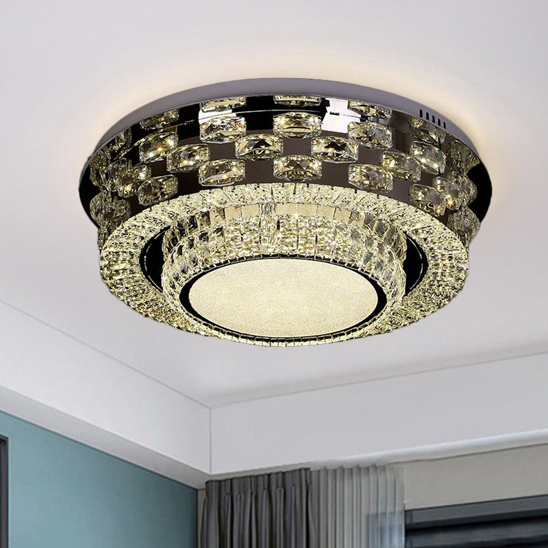 Chrome Round/Square Ceiling Lighting Contemporary Crystal Block LED Flush-Mount Light Fixture Clearhalo 'Ceiling Lights' 'Close To Ceiling Lights' 'Close to ceiling' 'Flush mount' Lighting' 1427400