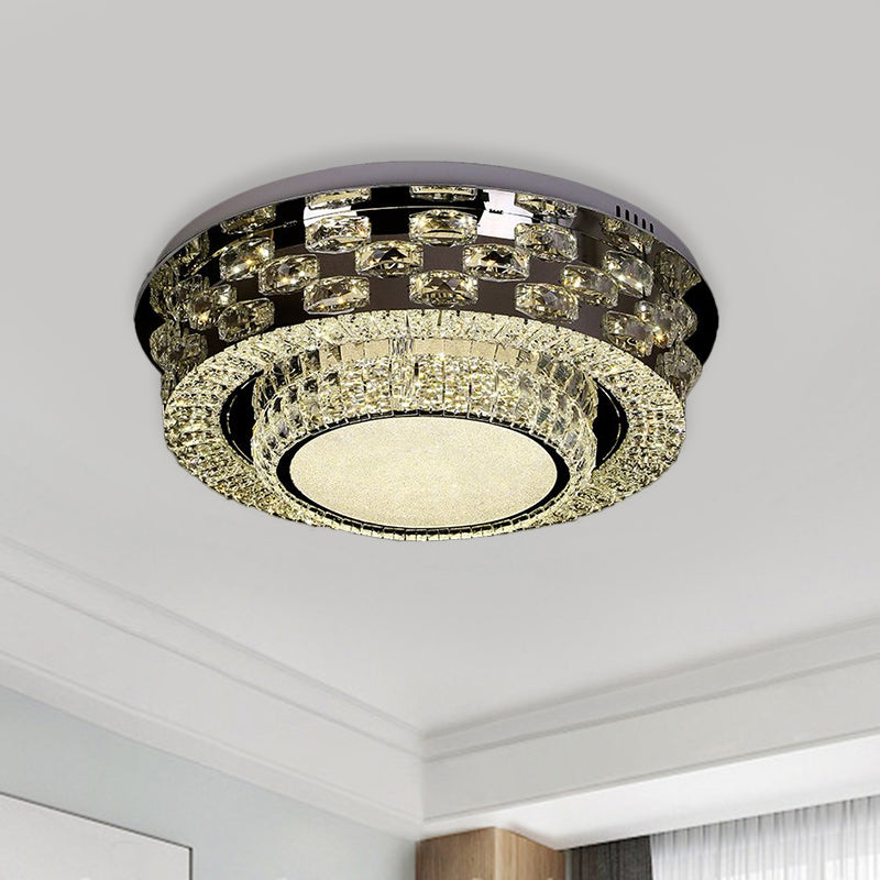 Chrome Round/Square Ceiling Lighting Contemporary Crystal Block LED Flush-Mount Light Fixture Clearhalo 'Ceiling Lights' 'Close To Ceiling Lights' 'Close to ceiling' 'Flush mount' Lighting' 1427401