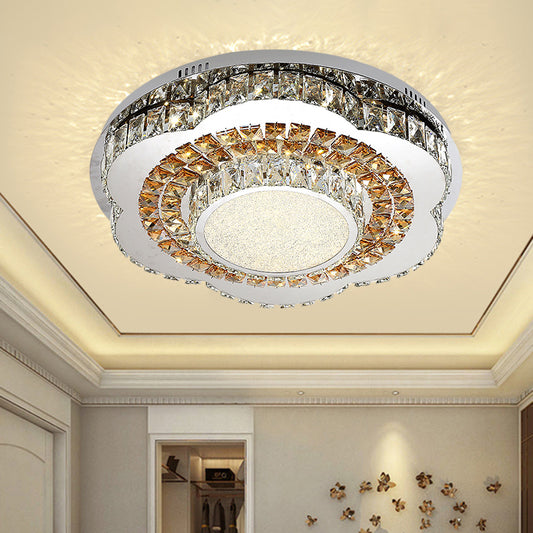 LED Flower-Shape Flush Mount Fixture Modern Beveled Crystal Ceiling Mounted Lighting in Chrome Chrome Clearhalo 'Ceiling Lights' 'Close To Ceiling Lights' 'Close to ceiling' 'Flush mount' Lighting' 1427407