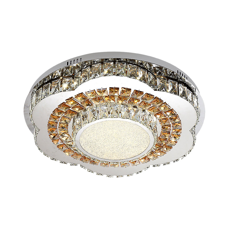 LED Flower-Shape Flush Mount Fixture Modern Beveled Crystal Ceiling Mounted Lighting in Chrome Clearhalo 'Ceiling Lights' 'Close To Ceiling Lights' 'Close to ceiling' 'Flush mount' Lighting' 1427409