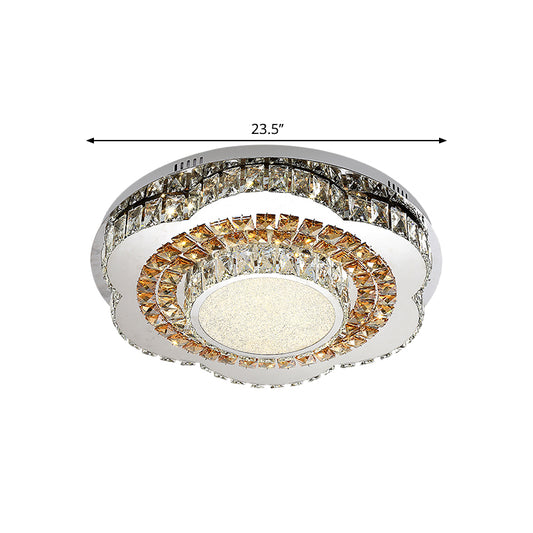 LED Flower-Shape Flush Mount Fixture Modern Beveled Crystal Ceiling Mounted Lighting in Chrome Clearhalo 'Ceiling Lights' 'Close To Ceiling Lights' 'Close to ceiling' 'Flush mount' Lighting' 1427410