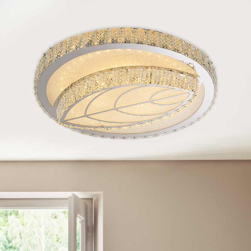 Modern Leave/Circle Flush Light Bevel Cut Glass Sleeping Room LED Ceiling Mounted Fixture in Chrome Chrome Leaf Clearhalo 'Ceiling Lights' 'Close To Ceiling Lights' 'Close to ceiling' 'Flush mount' Lighting' 1427439