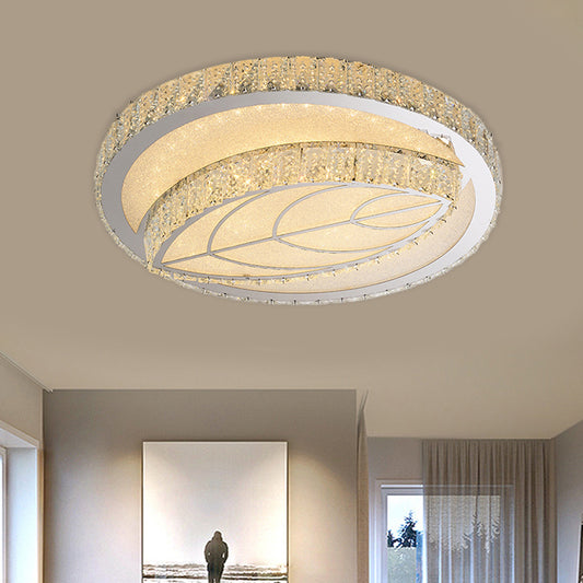 Modern Leave/Circle Flush Light Bevel Cut Glass Sleeping Room LED Ceiling Mounted Fixture in Chrome Clearhalo 'Ceiling Lights' 'Close To Ceiling Lights' 'Close to ceiling' 'Flush mount' Lighting' 1427440